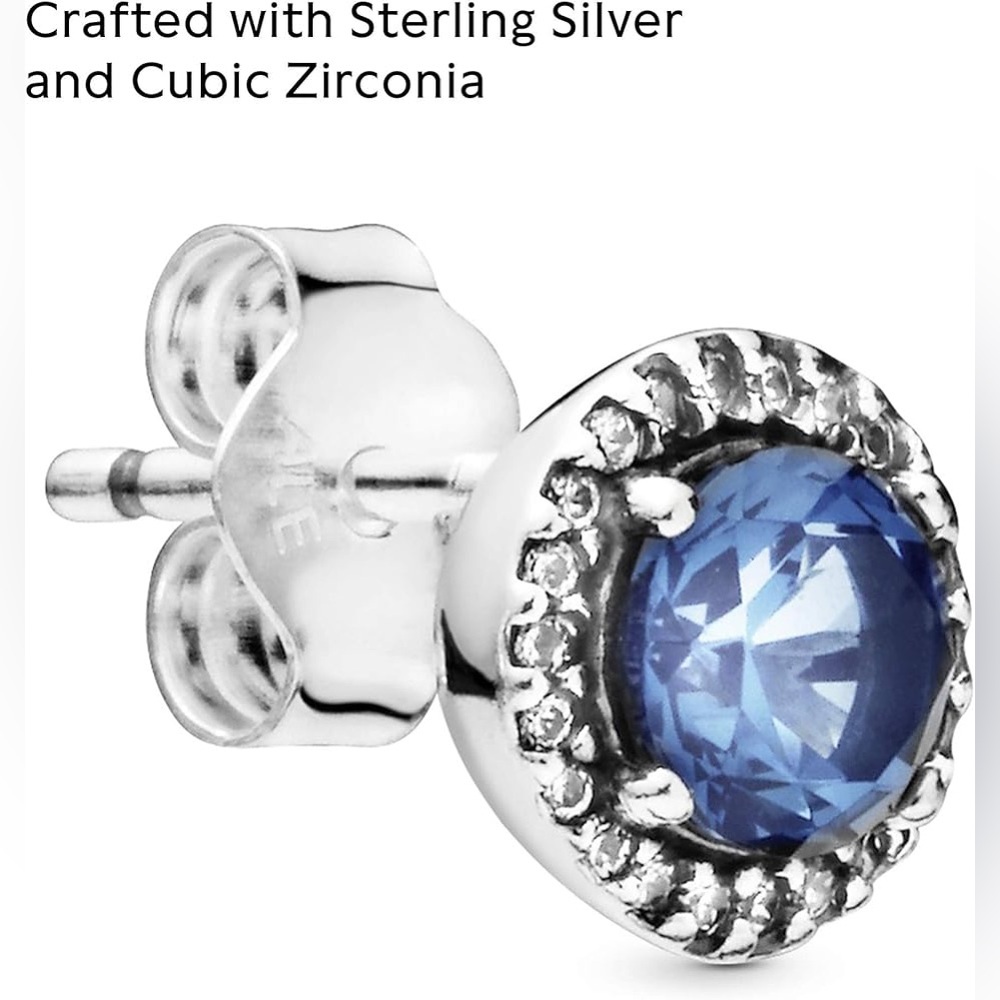 NEW PANDORA BLUE ROUND SPARKLE EARRINGS - Picture 3 of 6